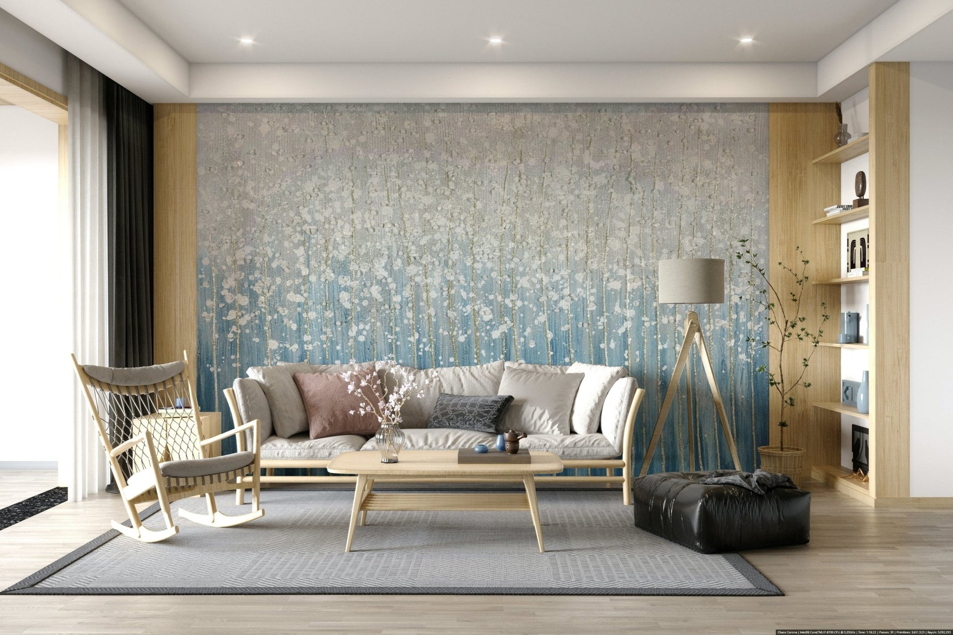 Living space silver abstract accent wall mural