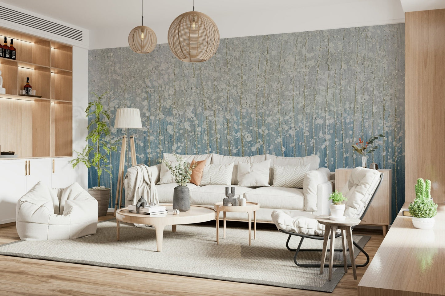 Hallway silver abstract full wall mural