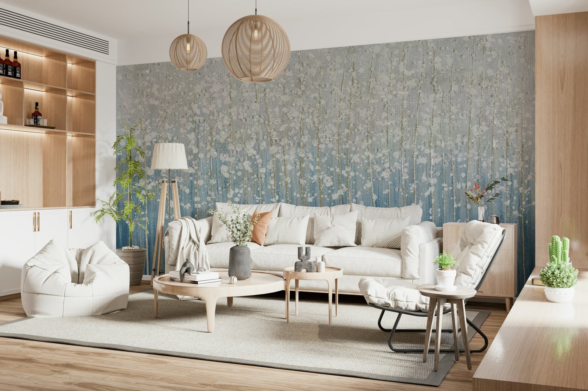 Hallway silver abstract full wall mural