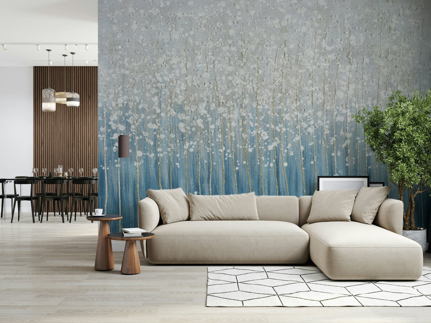Living room silver abstract accent wall mural