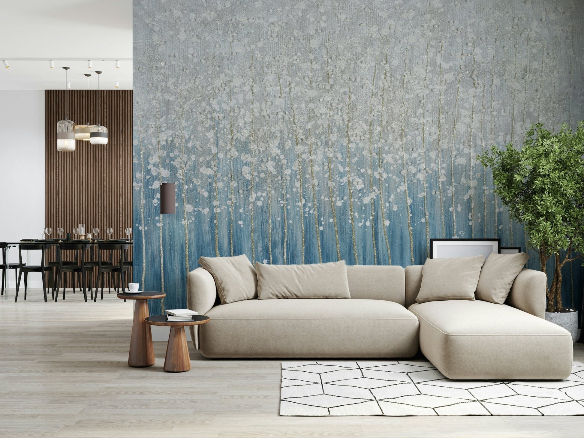 Living room silver abstract accent wall mural