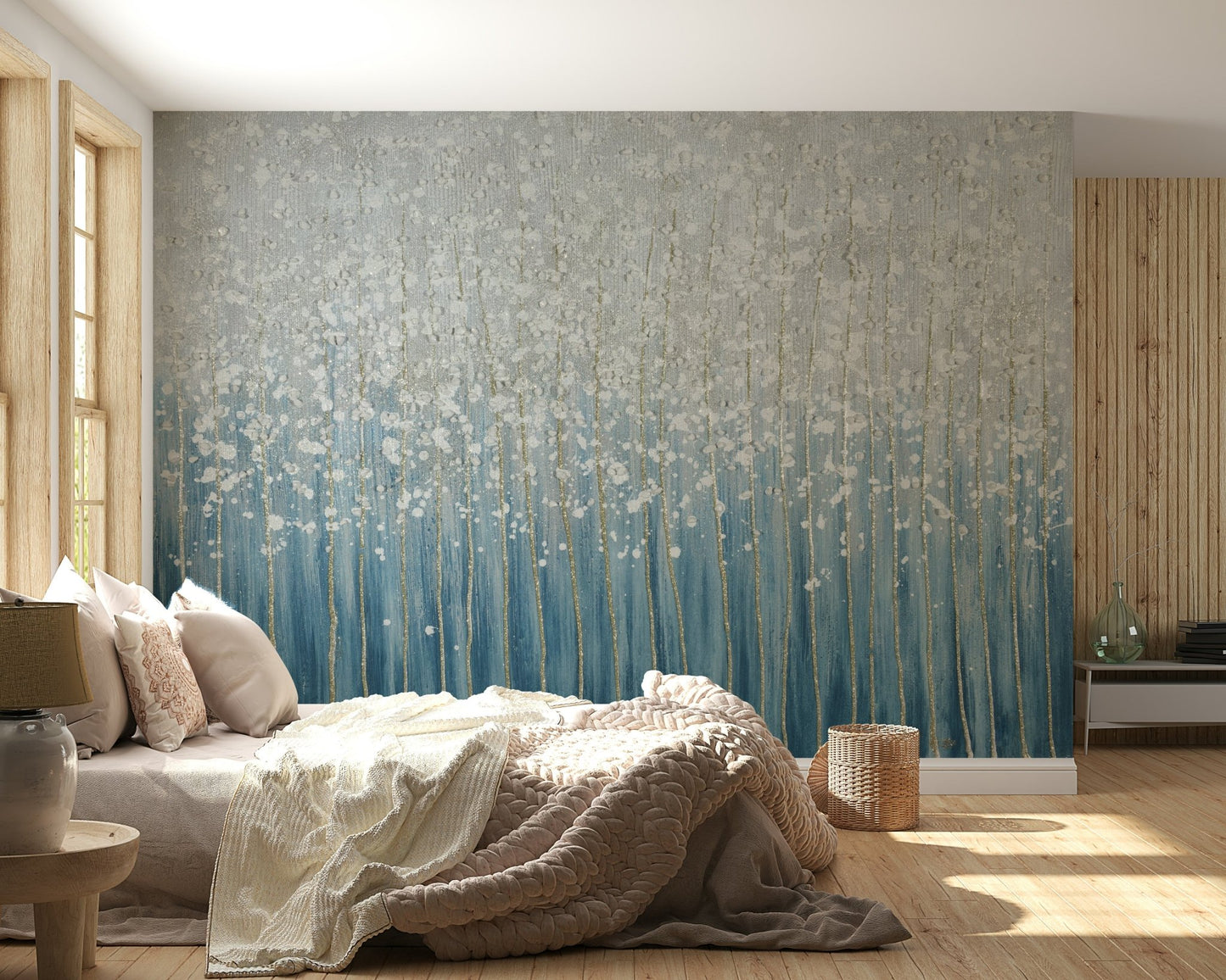 Blue and Silver Wall Mural for Textured Accent Wall