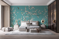 Blue and Pink Floral  Mural for Stylish bedroom walls.