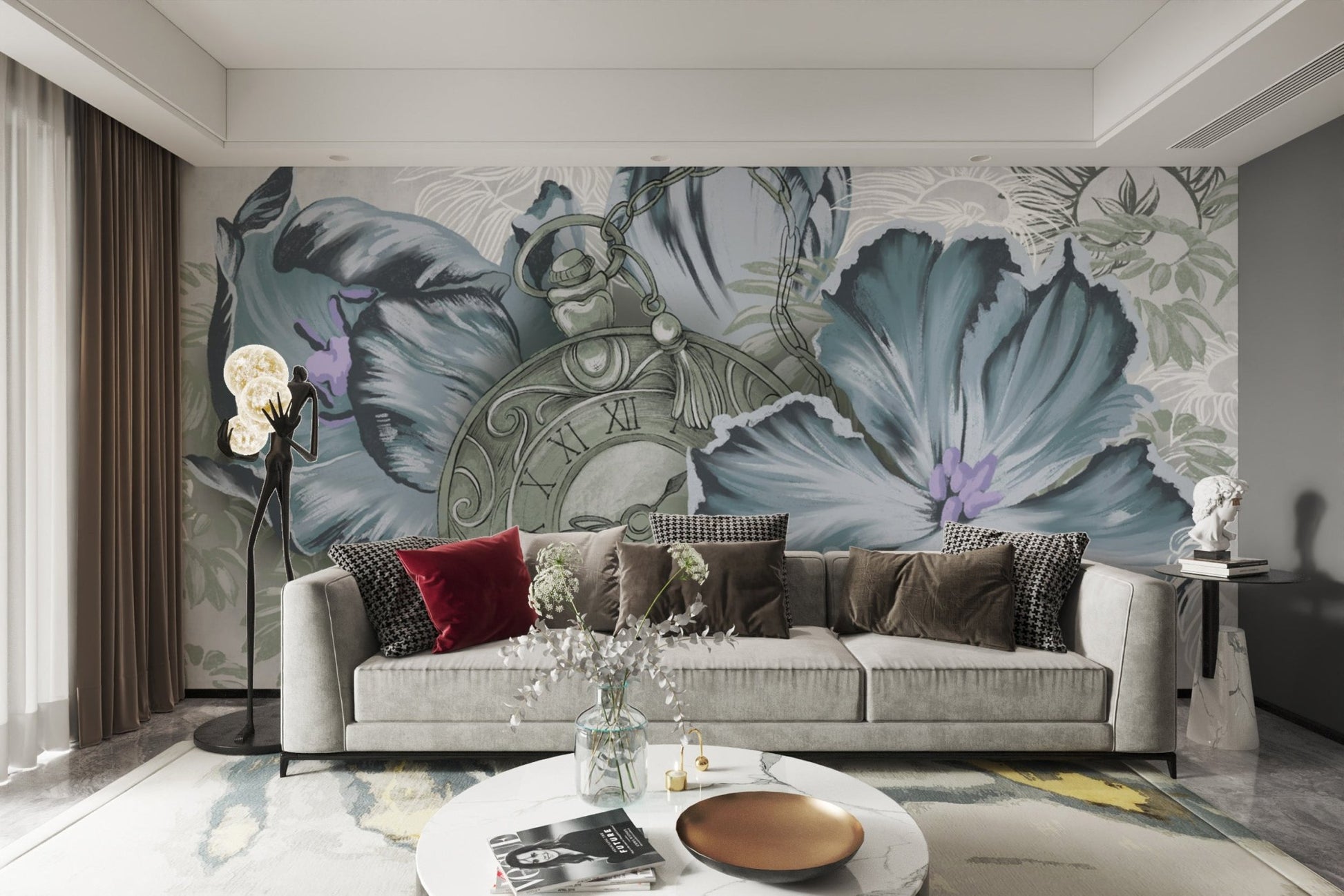 Soft blue aesthetic flower wallpaper.