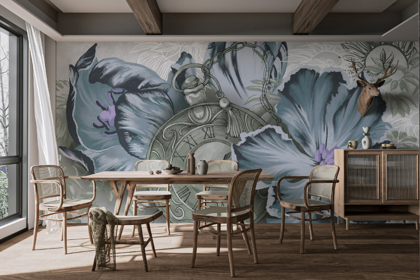 Detailed pocket watch art wall mural