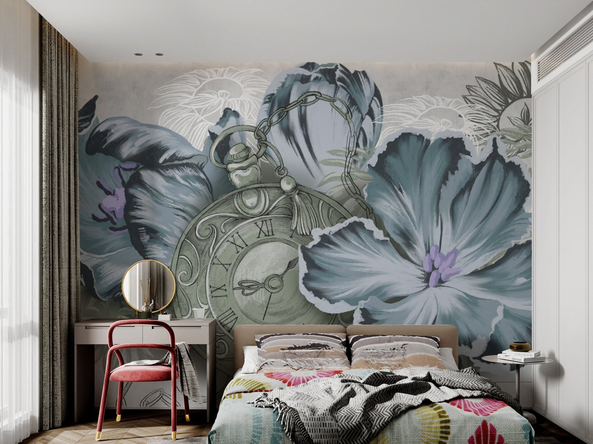 Timeless floral pattern wall mural for home.