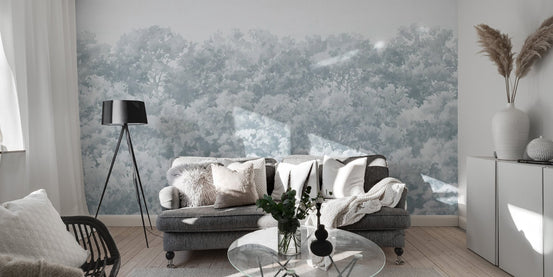 Monochromatic tree line wallpaper for minimalist wall decor.