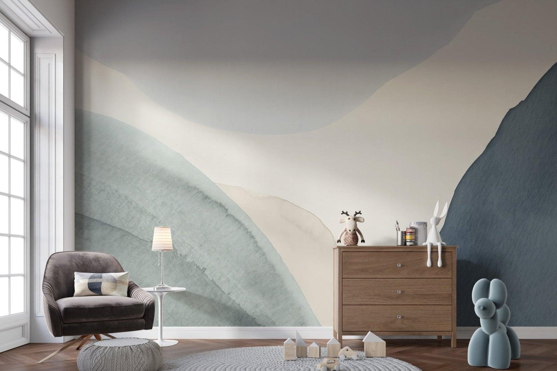 Blue Calming Shapes Wall Mural - Wallanza