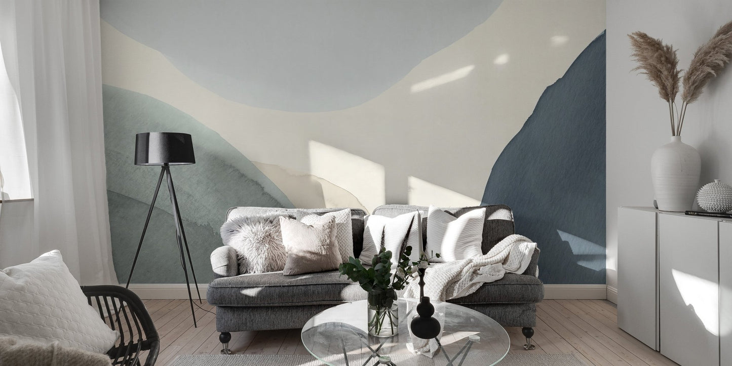 Blue Calming Shapes Wall Mural - Wallanza