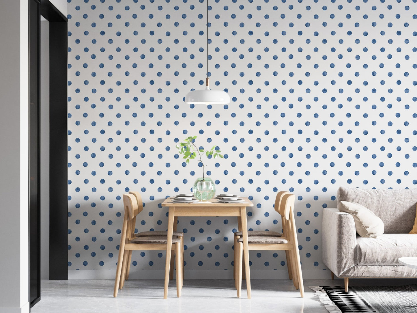 Blue Color Polka Dots Indigo Repeat Pattern Wallpaper