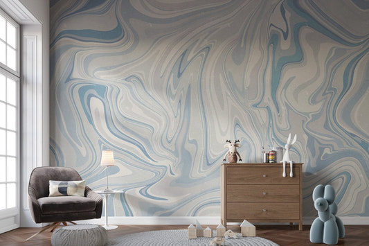 Serene flowing water aesthetic on a blue klint wall mural.