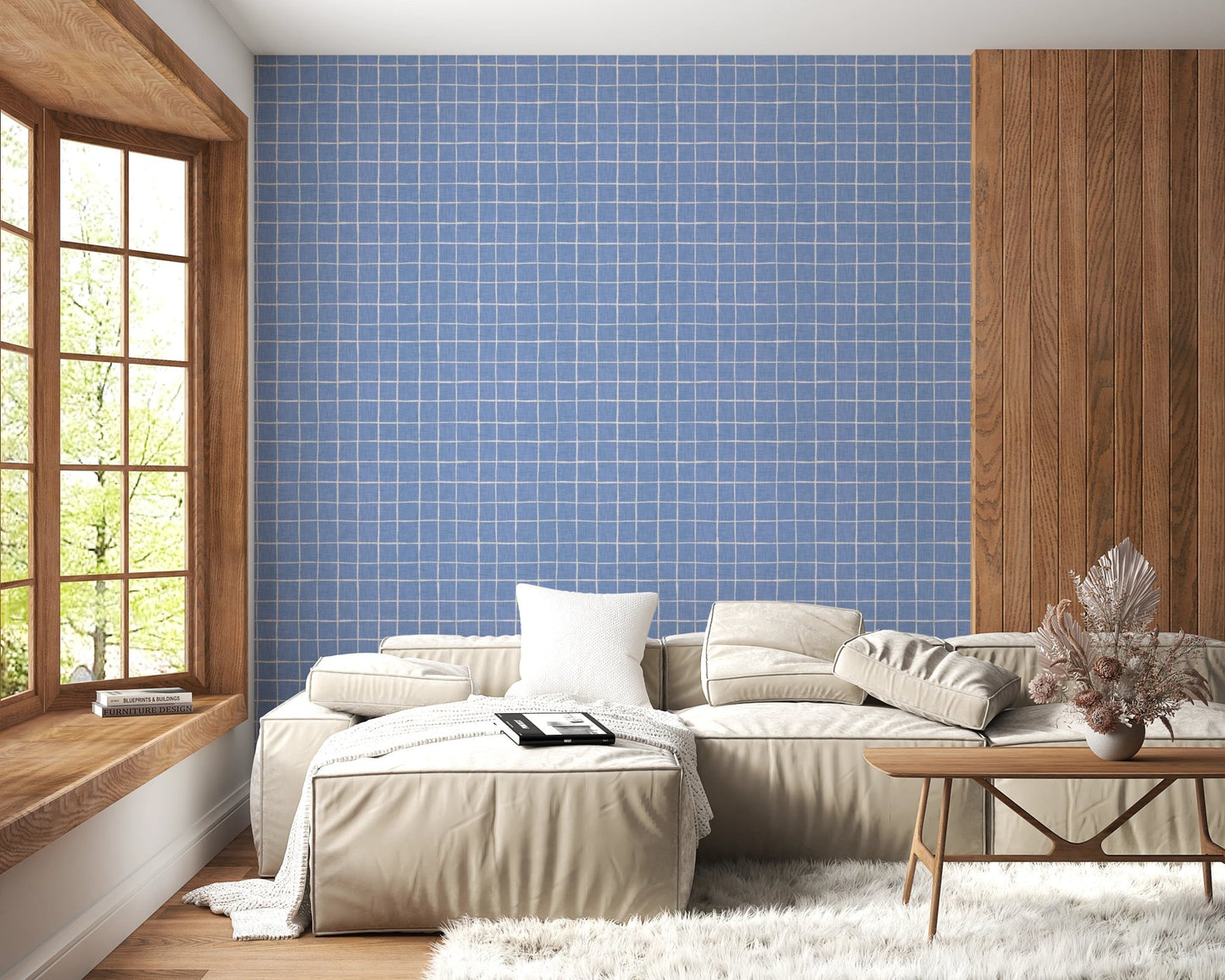 Calm blue woven checks for modern wall murals
