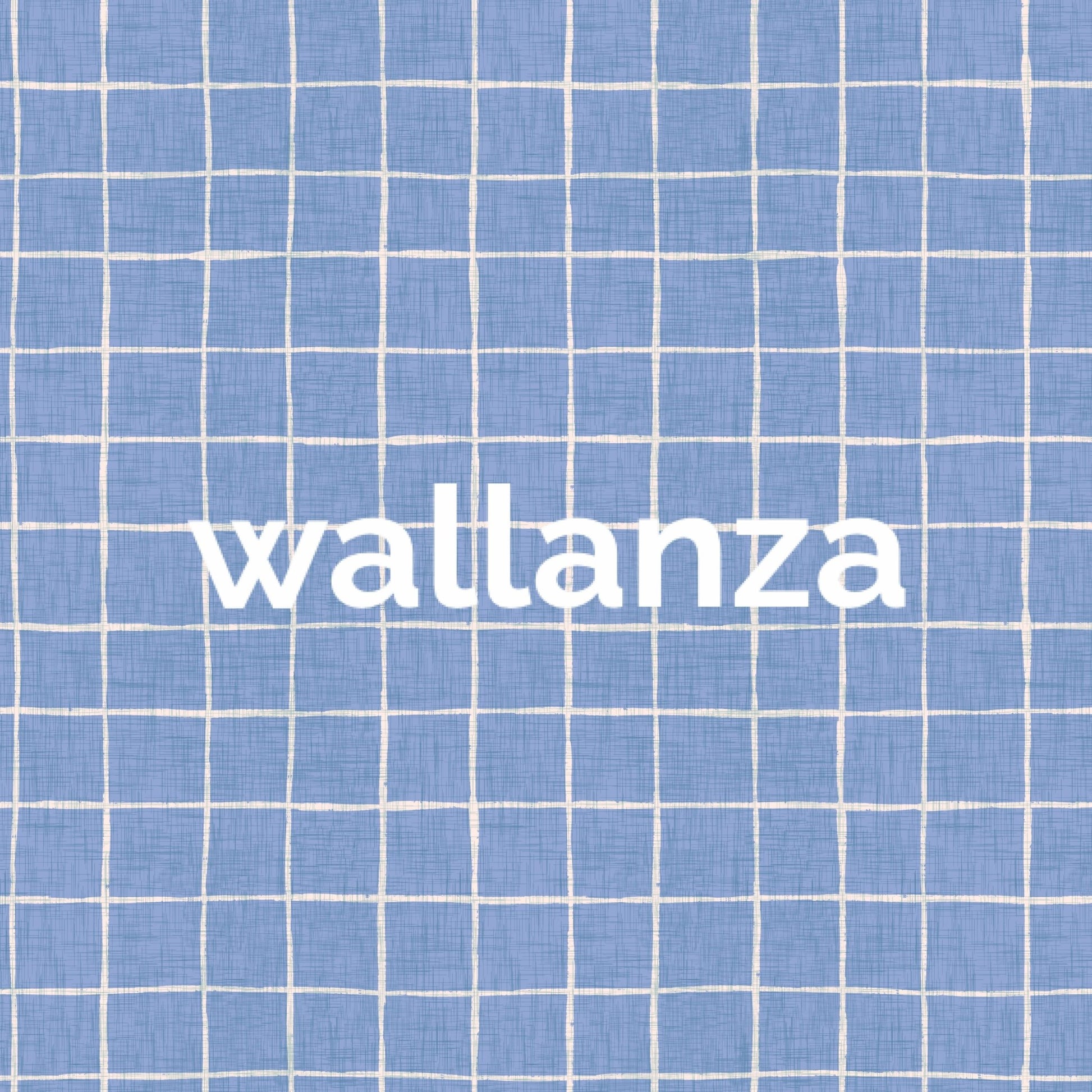 Minimal blue fabric checks in wallpaper murals