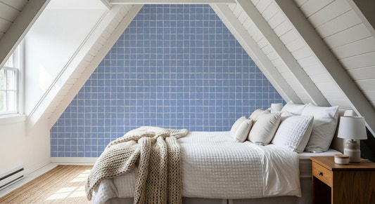 Blue linen check texture for modern wallpaper murals