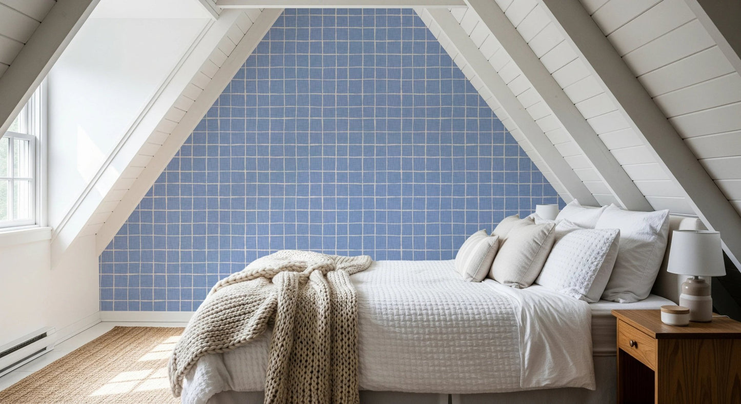 Blue linen check texture for modern wallpaper murals