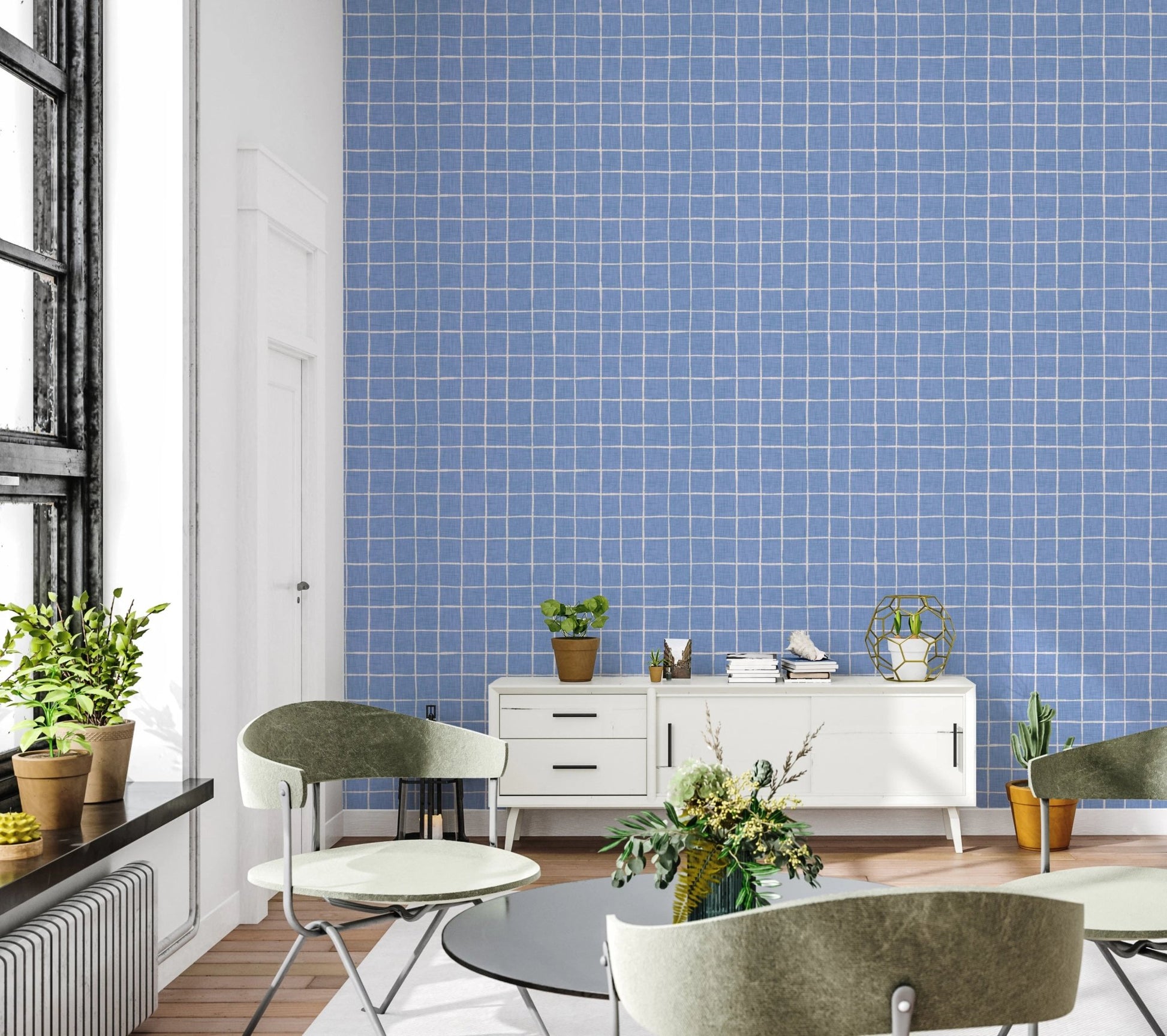 Subtle fabric grid design in wallpaper murals