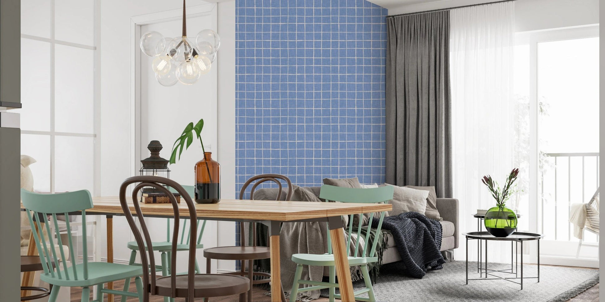 Woven linen style checks for wallpaper murals