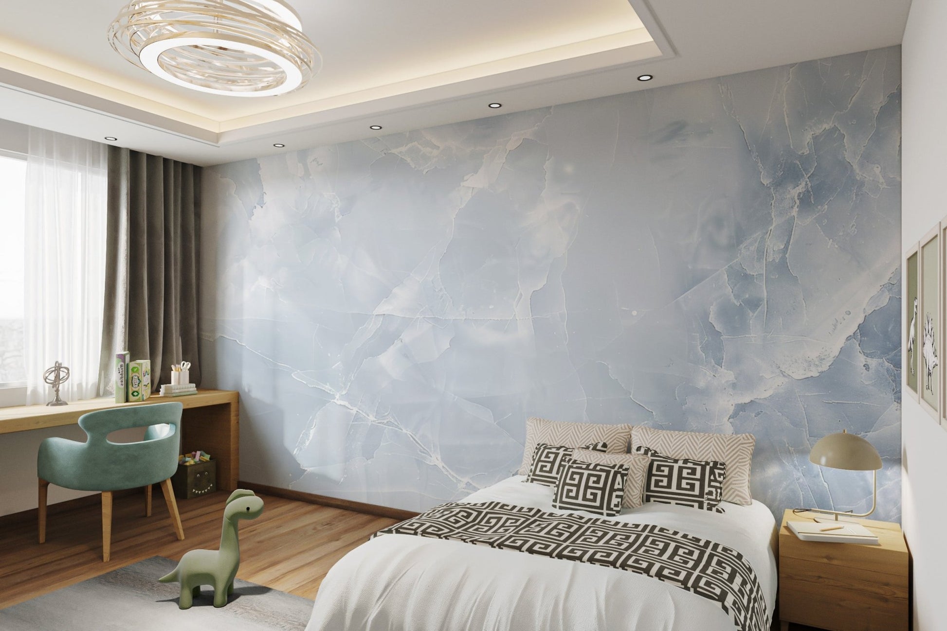 Blue Marble Texture Wall Mural in a cool tone for kids bedroom.