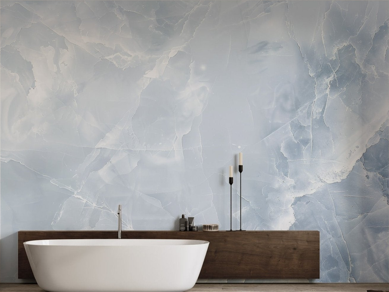 Blue Marble Texture Wall Mural with light blue crystalline veins for bathroom