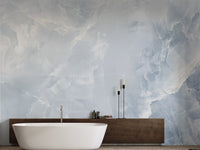 Blue Marble Texture Wall Mural with light blue crystalline veins for bathroom