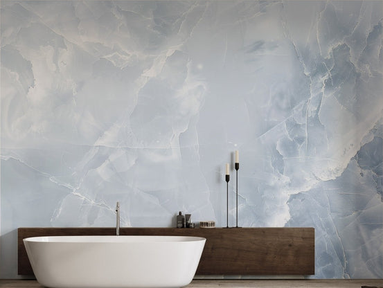 Blue Marble Texture Wall Mural with light blue crystalline veins for bathroom