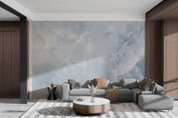 Smooth blue marble wall mural with intricate vein details for living area.