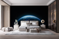 Minimal space wallpaper mural in deep navy color.