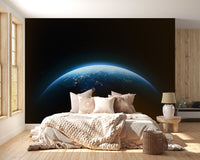 Blue planet wallpaper mural featuring global night lights.