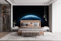 Blue planet wallpaper mural with Earth horizon in deep space.