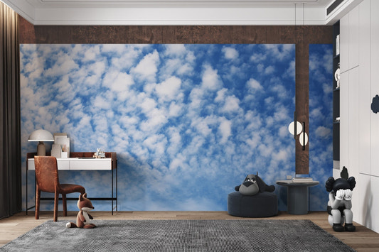 Blue sky cloudscape wallpaper with a sunny daytime atmosphere.