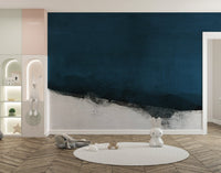 Blue watercolor mural creating a calming and modern ambiance in kids room.
