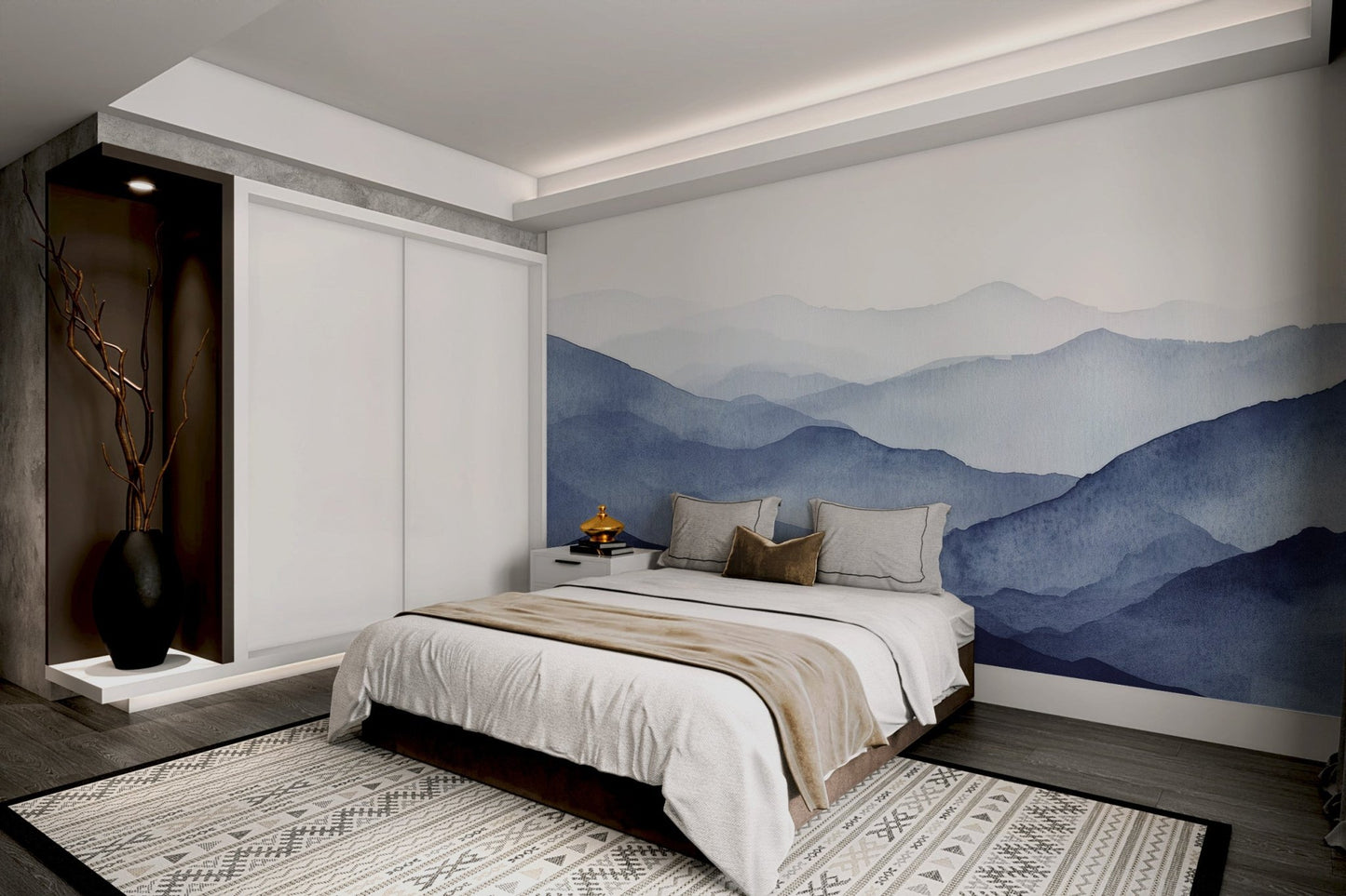 Blue Watercolor Mountains Wallpaper Mural