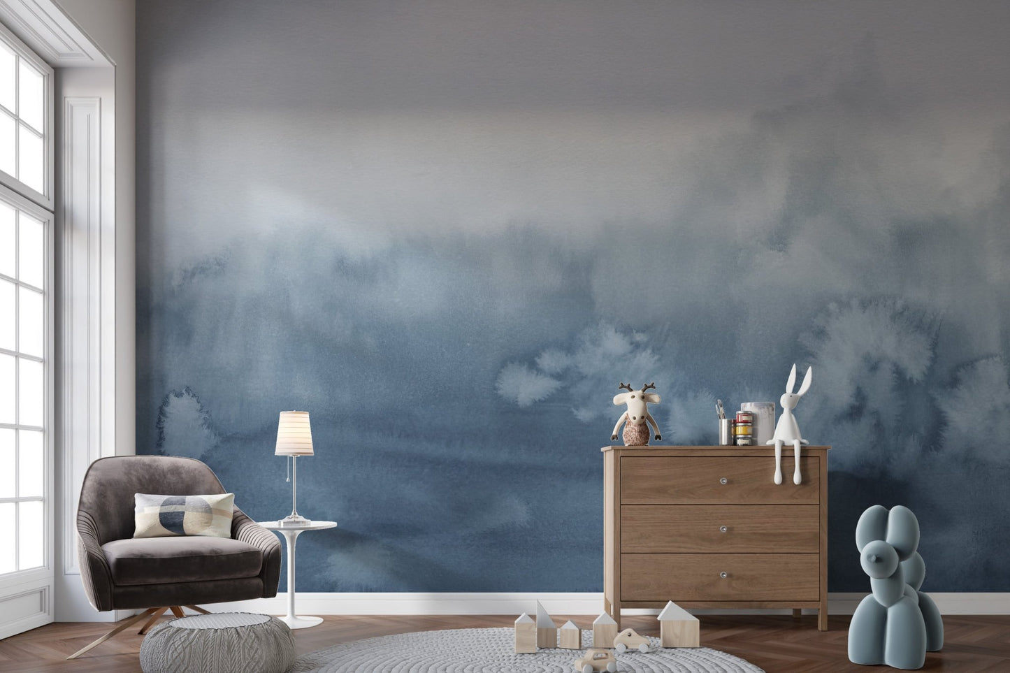 Blue Watercolor Wallpaper Mural - Wallanza