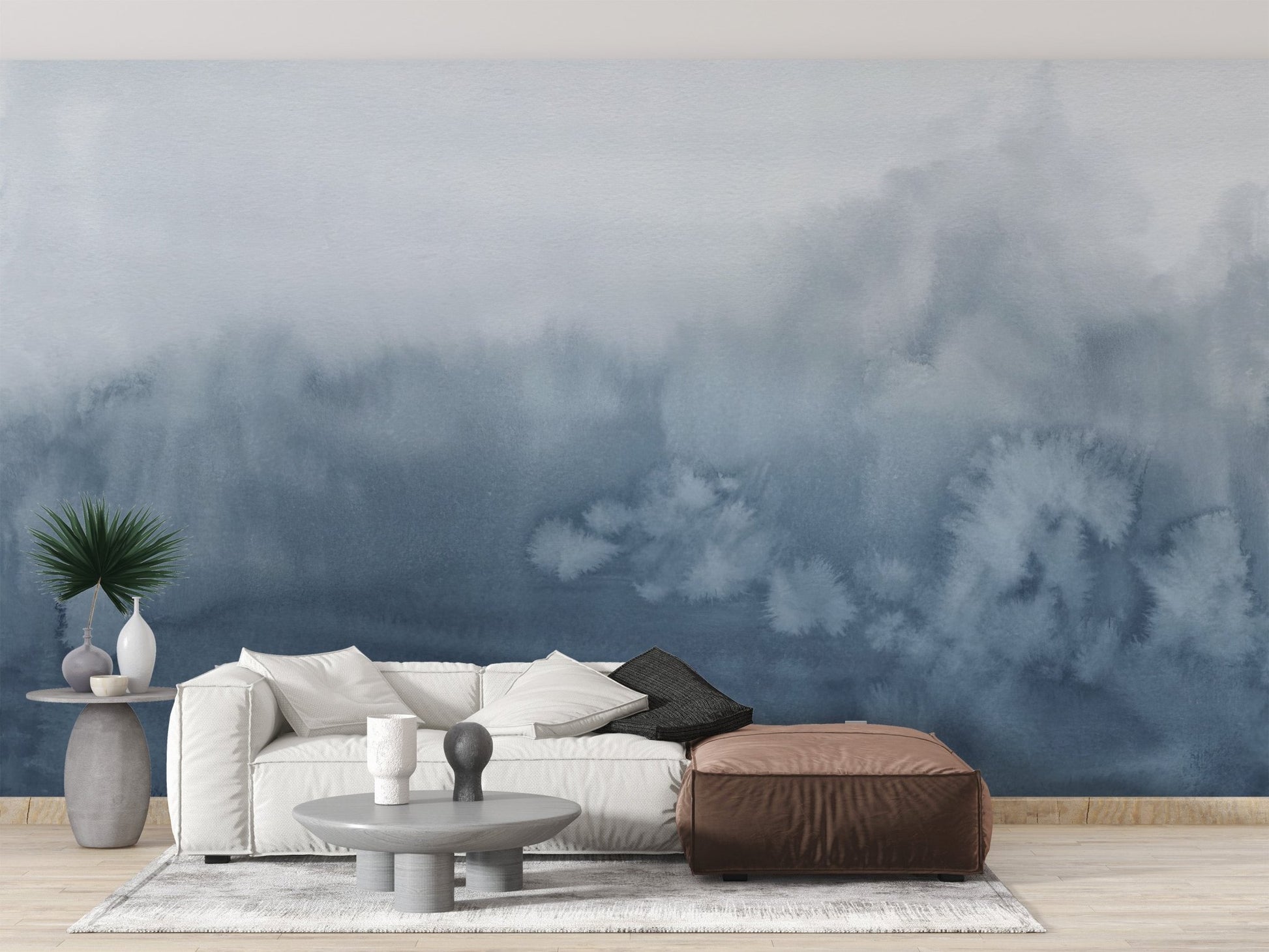 Blue Watercolor Wallpaper Mural - Wallanza