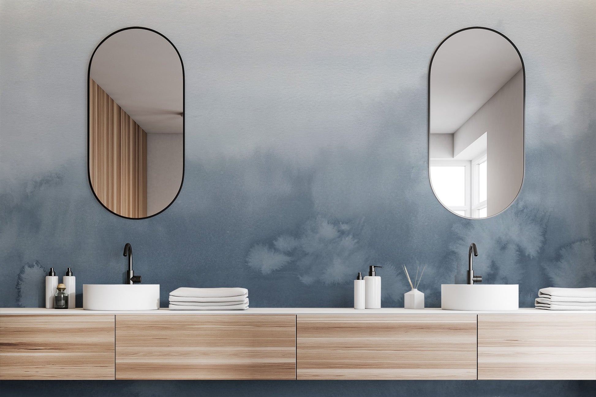 Blue Watercolor Wallpaper Mural - Wallanza