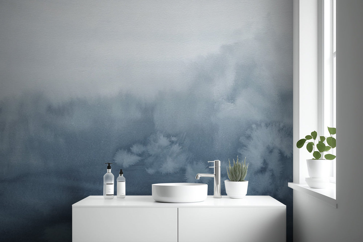 Blue Watercolor Wallpaper Mural - Wallanza