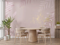 Wall mural showcasing gilded pastel patterns with blush elegance in dining area.
