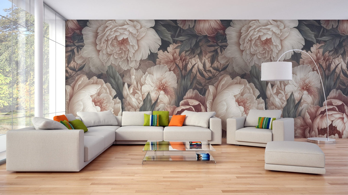 Blush Peony Wallpaper Mural - Wallanza
