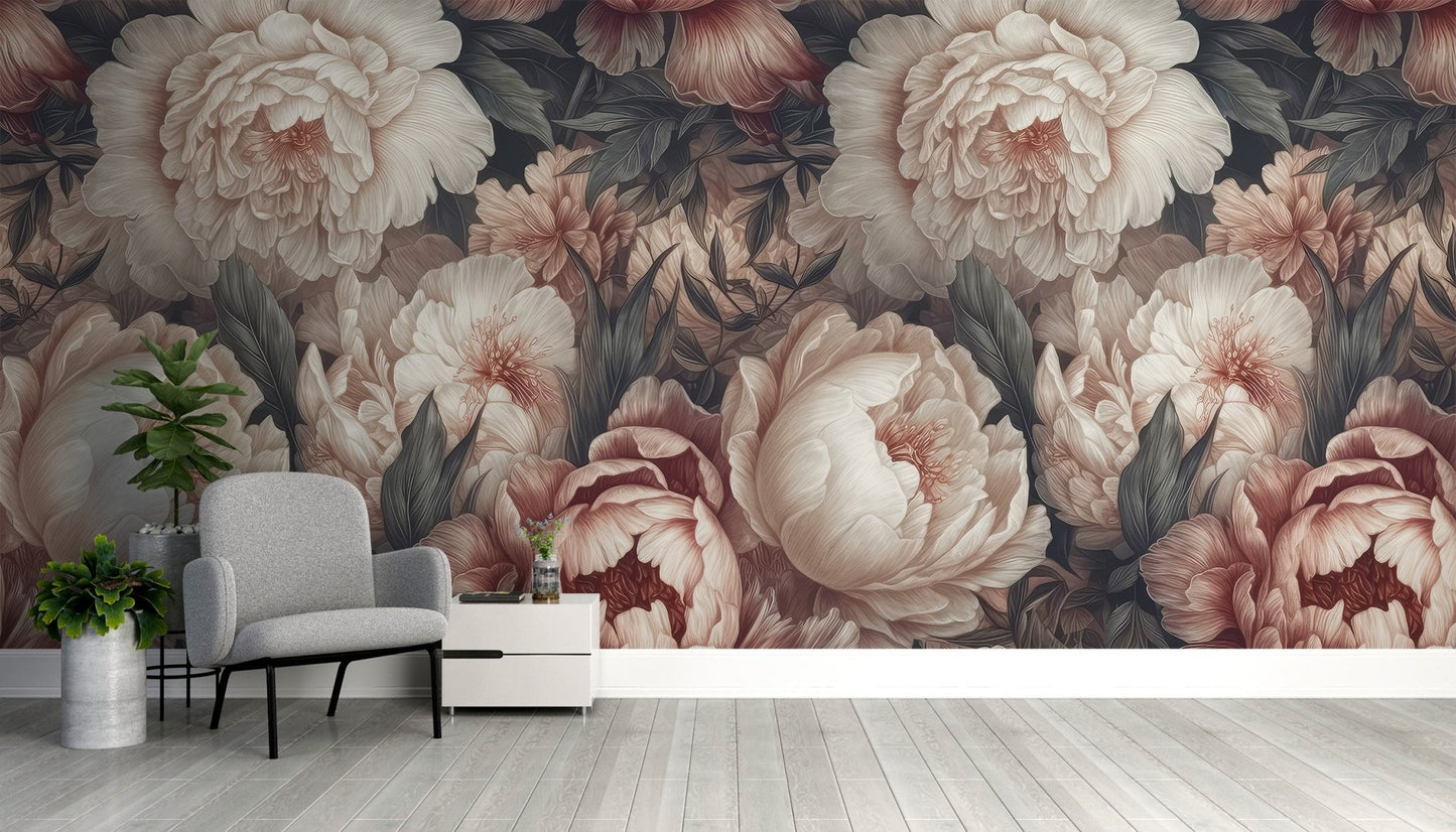 Blush Peony Wallpaper Mural - Wallanza