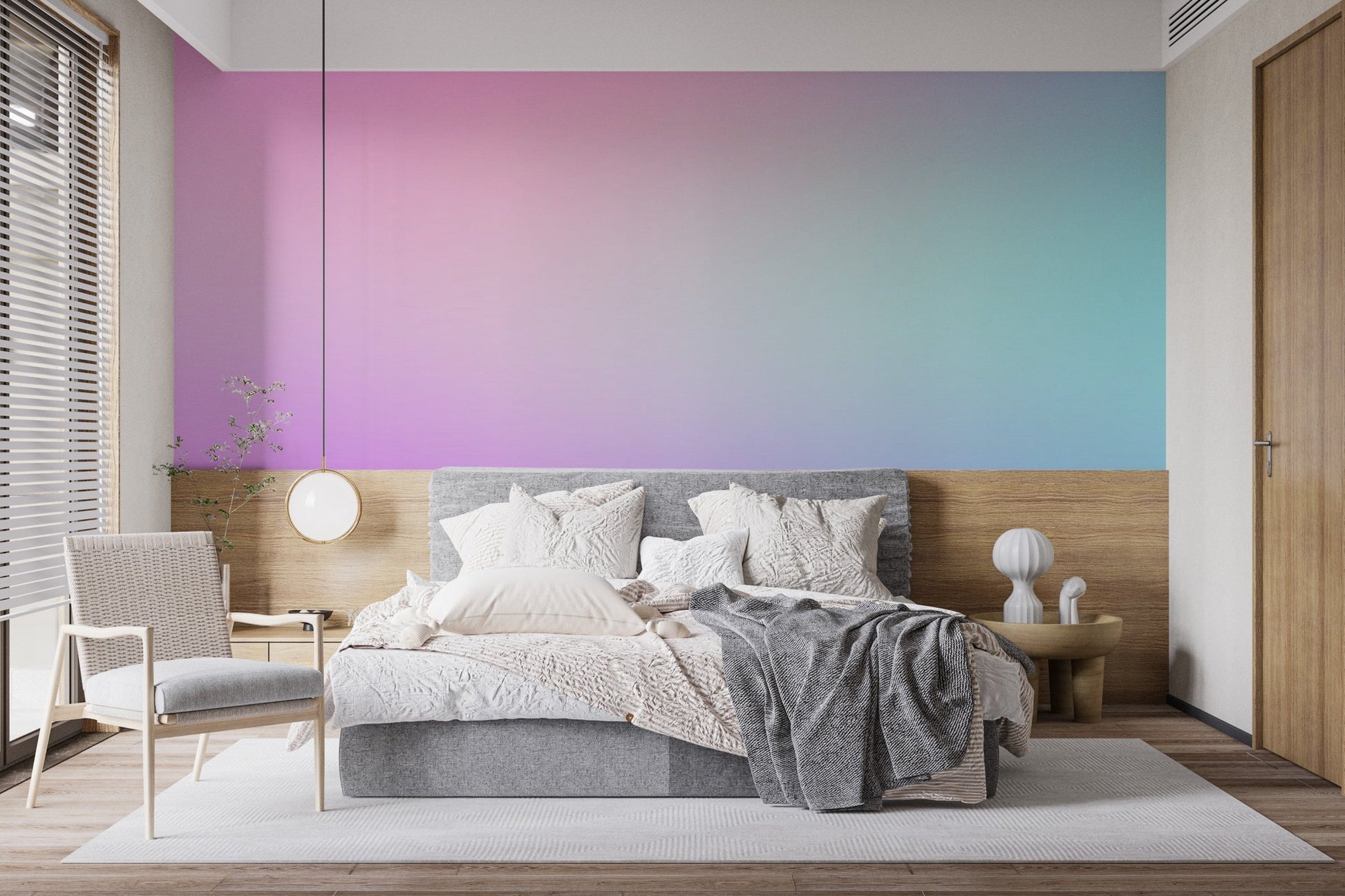 Soft twilight gradient mural with blush hues
