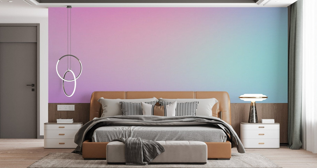 Blended blush and aqua wall mural with soft gradient effect.