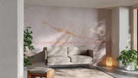 Onyx marble wall mural with delicate pink tones for sitting area decor.
