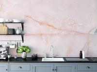 Wall mural showcasing blushing pink onyx marble for chic kitchen interiors.
