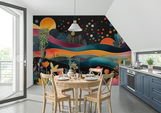 Bohemian Midnight Bloom Wall Mural with dark floral patterns