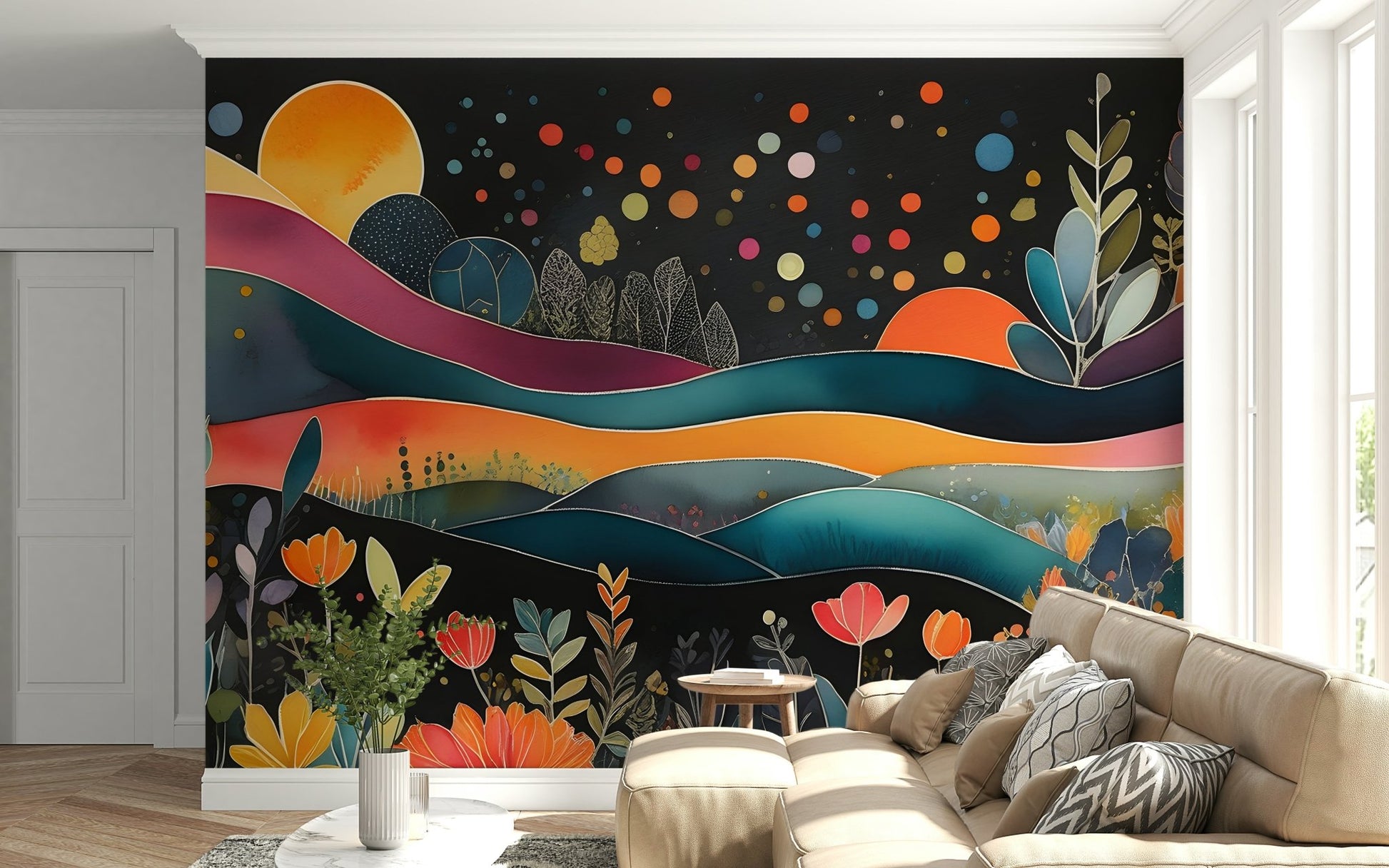 Bohemian Midnight Bloom Wall Mural - Wallanza