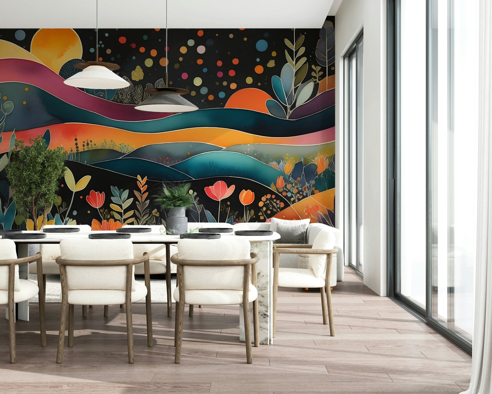 Bohemian Midnight Bloom Wall Mural - Wallanza
