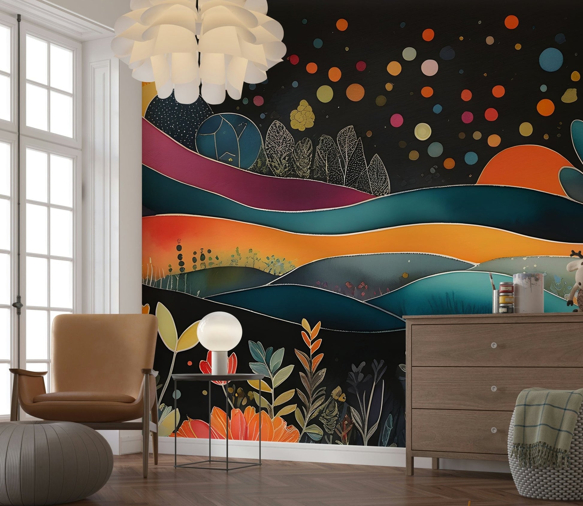 Bohemian Midnight Bloom Wall Mural - Wallanza