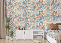 Kids bedroom featuring Bohemian Patchwork Pattern Polka Dots Style Wallpaper.