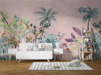 Delicate hand-drawn flowers mural in relaxed bohemian style for kids room.