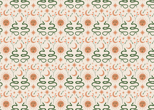 Moon and Sun Boho Snakes Vector Design Wallpaper